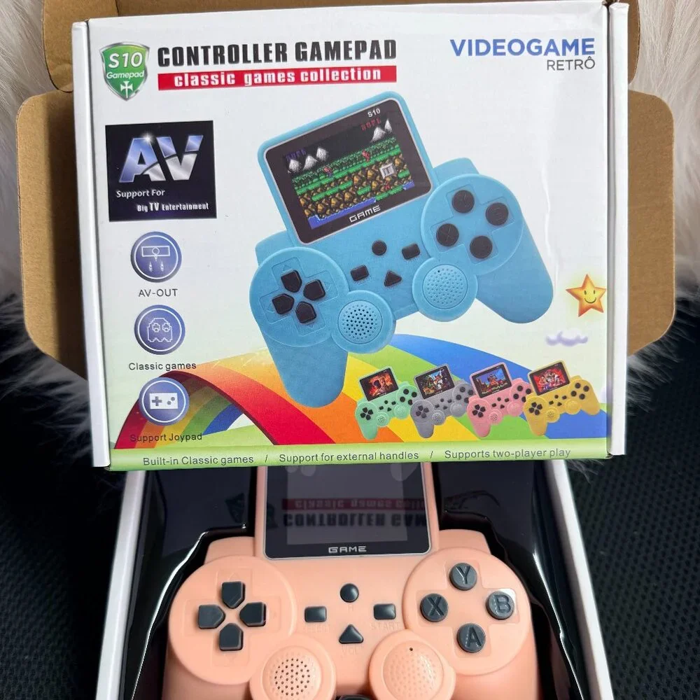 S10 Mini Remote Control Handles Handheld Console 520 Games AV Output Video Pink